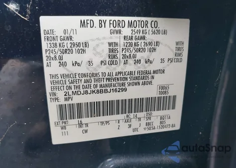 2011 Lincoln Mkx z USA, uszkodzony, nr VIN 2LMDJ8JK8BBJ16299